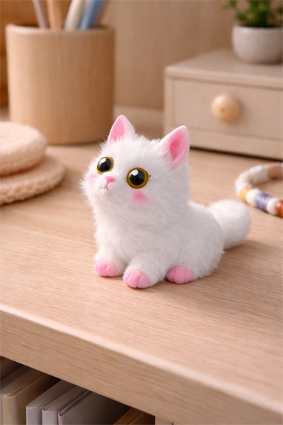 Büyük Pembe Kulaklı Beyaz Squishy Kedi