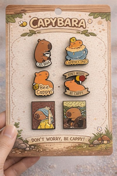 Capybara 6'lı Karakter Seti Rozet