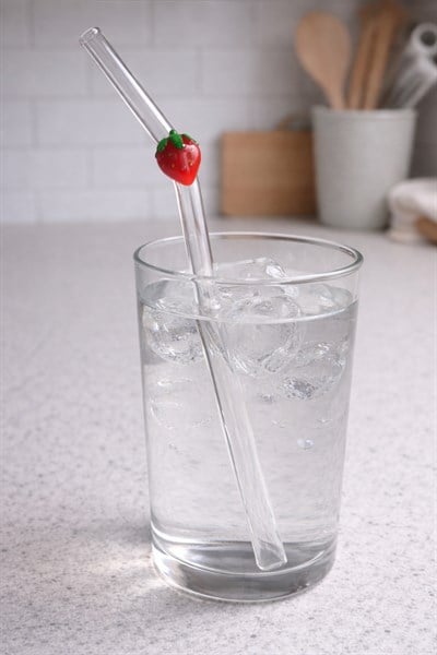 Çilek Figürlü Cam Pipet