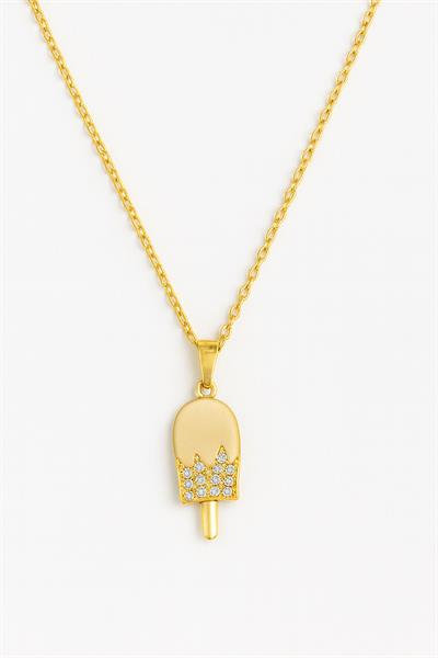 Beyaz Taşlı Dondurma Çelik Kolye