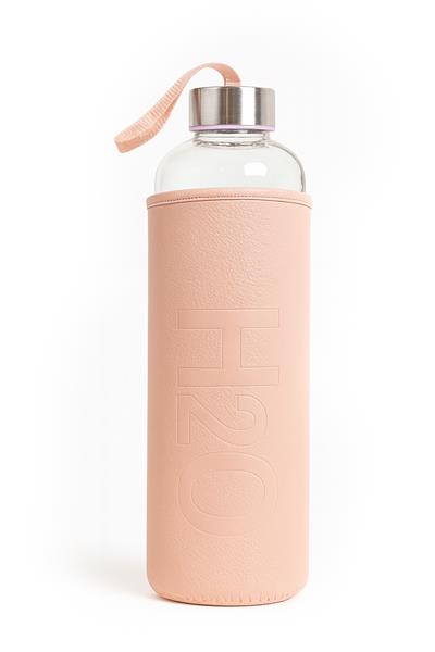 DERİ KILIFLI CAM MATARA 1 LT PEMBE