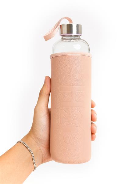 DERİ KILIFLI CAM MATARA 1 LT PEMBE