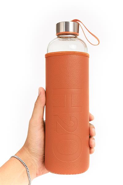 DERİ KILIFLI CAM MATARA 1 LT TURUNCU