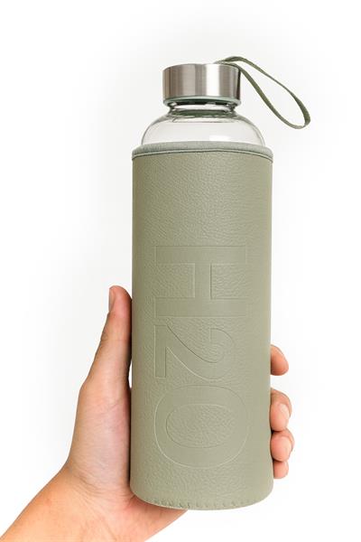 DERİ KILIFLI CAM MATARA 1 LT YEŞİL