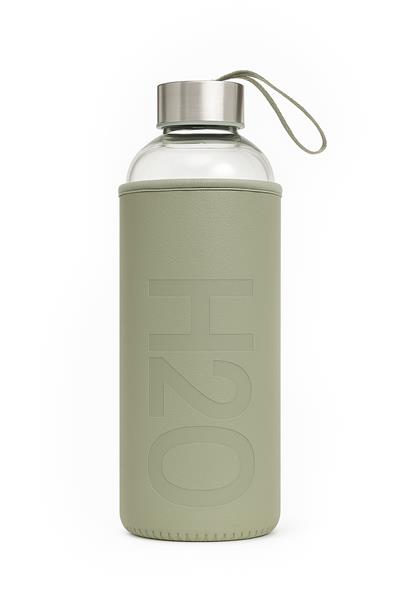 DERİ KILIFLI CAM MATARA 1 LT YEŞİL