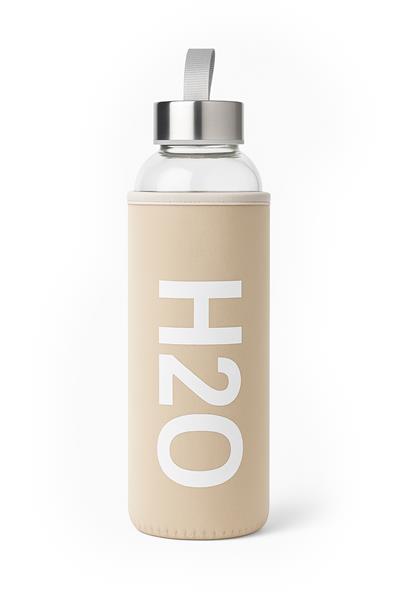 DERİ KILIFLI CAM MATARA 750 ML  BEJ