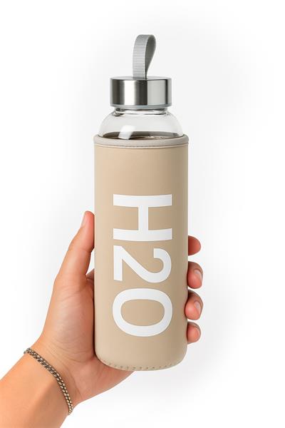 DERİ KILIFLI CAM MATARA 750 ML  BEJ