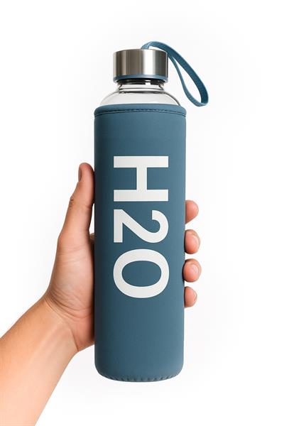 DERİ KILIFLI CAM MATARA 750 ML MAVİ