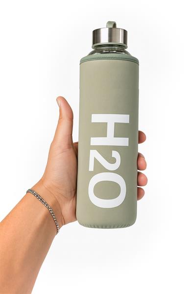 DERİ KILIFLI CAM MATARA 750 ML  YEŞİL