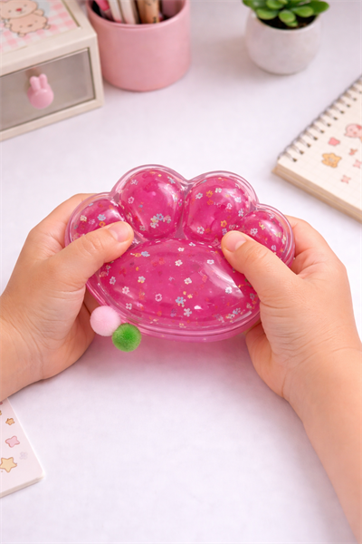 Fuşya Büyük Ponponlu Pati Squishy