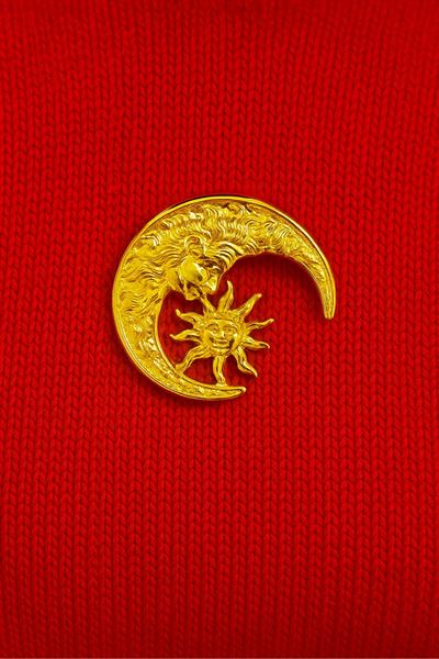 Gold Büyük Ay Güneş İğneli  Broş