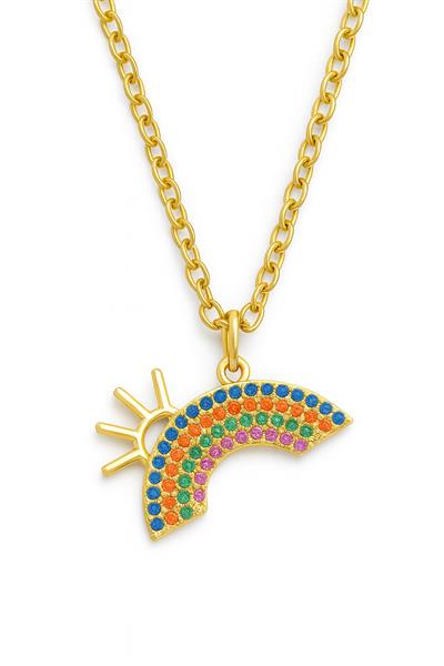 Güneşli Renkli Gökkuşağı Çelik Kolye