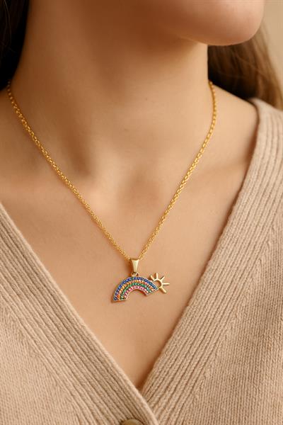 Güneşli Renkli Gökkuşağı Çelik Kolye