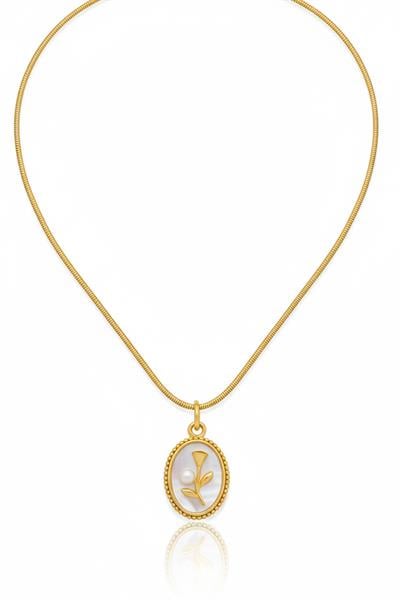 İnci Taşlı Sarı Lale Çelik Kolye