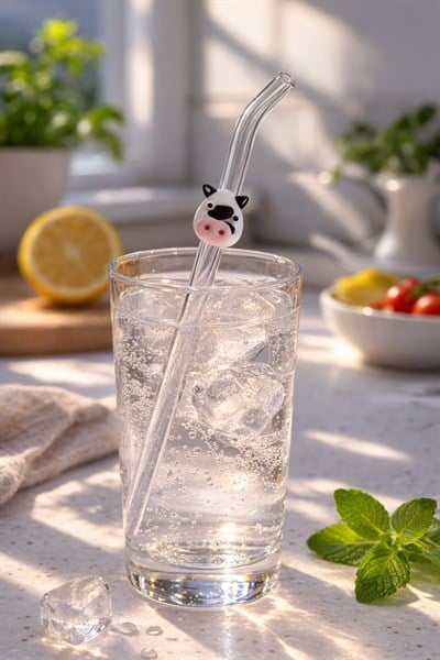 İnek Kafa Figürlü Cam Pipet