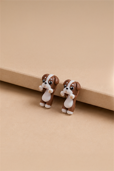 Kahverengi 3 D Köpek Küpe