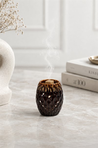 Kahverengi Lav Akış Damla Seramik Buhurdanlık 12 cm
