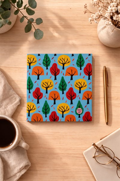 Kare Renkli Ağaçlar Çizgili Defter 14X14cm