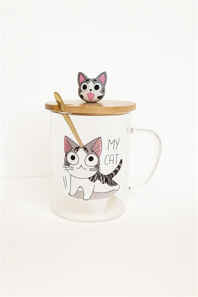 KEDİ KAPAKLI KAŞIK CAM BARDAK