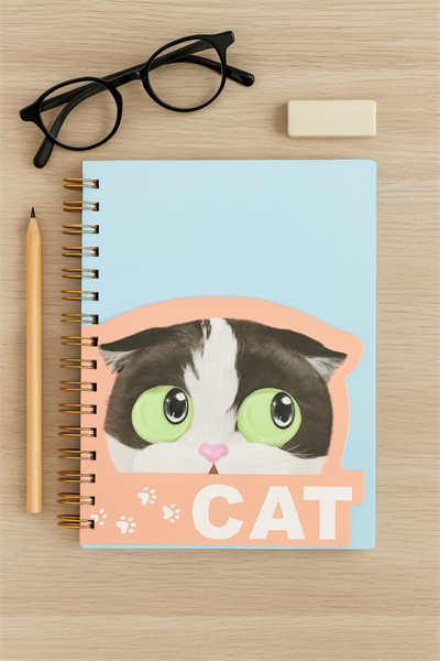 Açık Gri Kedi Kapaklı Spiral Defter