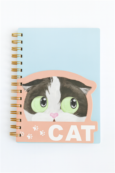 Açık Gri Kedi Kapaklı Spiral Defter