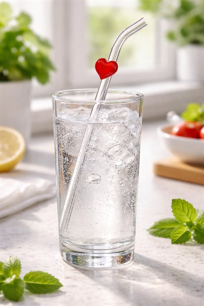 Kırmızı Kalp Figürlü Cam Pipet