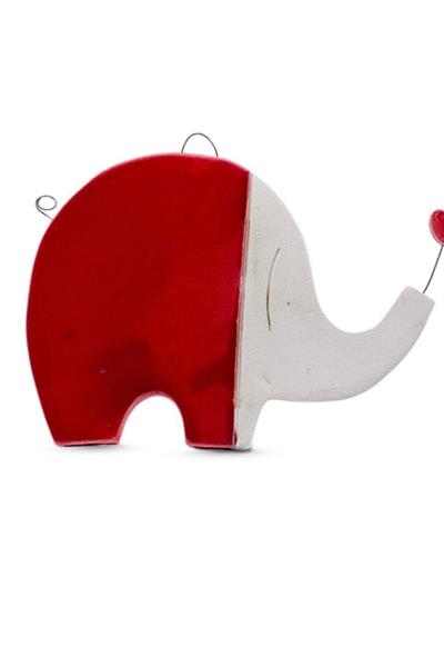 Kırmızı Kalpli Seramik Fil