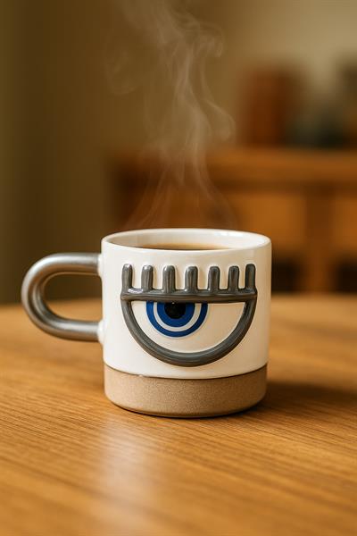 Kirpikli Göz Figürlü Seramik Fincan