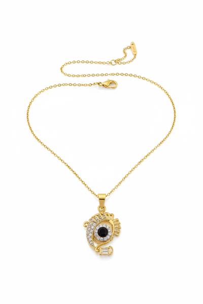 Kirpikli Siyah Taşlı Göz Çelik Kolye