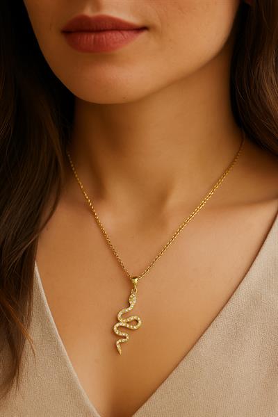 Gold Üzeri Taşlı Kıvrık Yılan Çelik Küpe