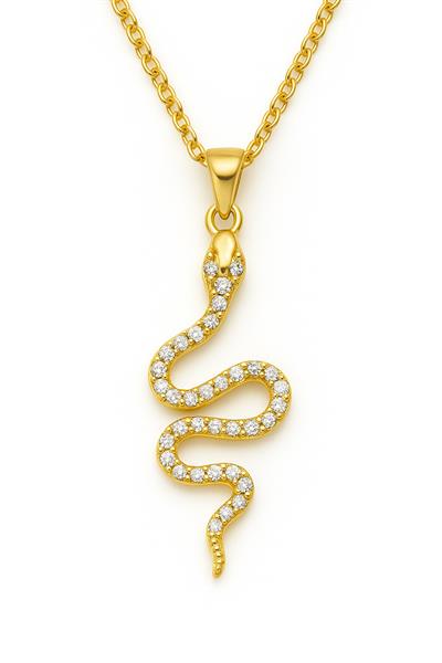 Gold Üzeri Taşlı Kıvrık Yılan Çelik Küpe