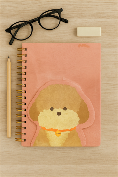 Pembe Kapak Poodle Spiral Defter