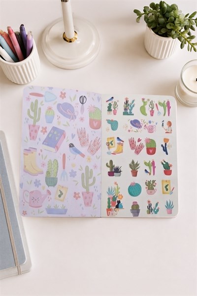 Krem Zeminli Zamansız Kaktüs Plan Ajandası 15X21,5 cm