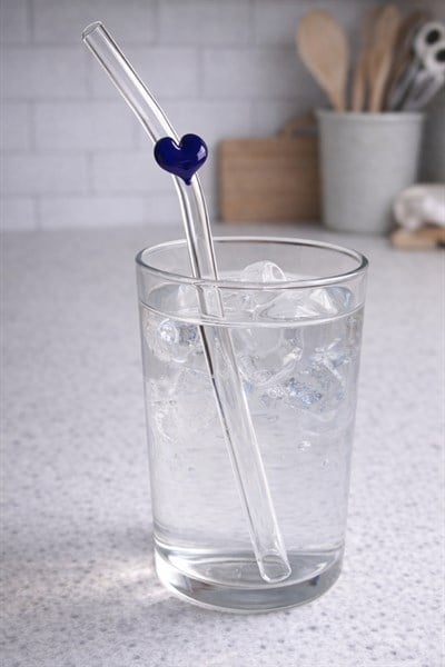 Mavi Kalp Figürlü Cam Pipet