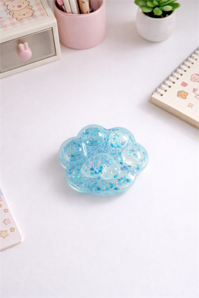 Mavi Şeffaf Yaldızlı Pati Squishy