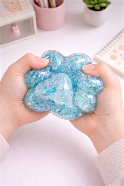 Mavi Şeffaf Yaldızlı Pati Squishy