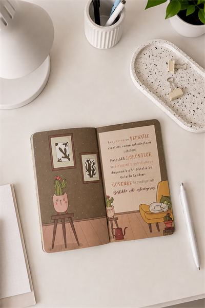 Mavi Zeminli Zamansız Kaktüs Plan Ajandası 15X21,5 cm