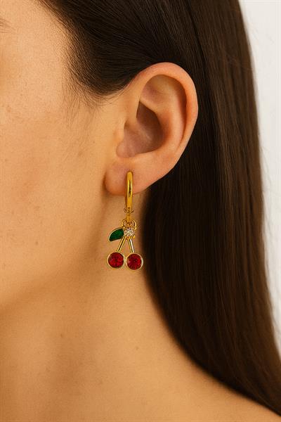 Mini Taşlı Kiraz Küpe