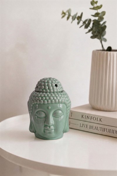 Mint Buddha Kafası Seramik Buhurdanlık 13 Cm