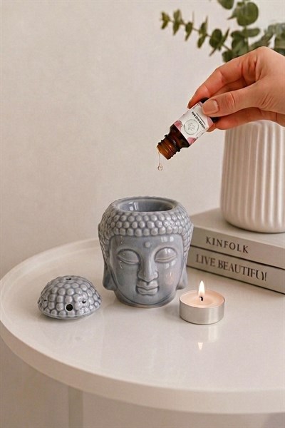 Mor Buddha Kafası Seramik Buhurdanlık 13 Cm