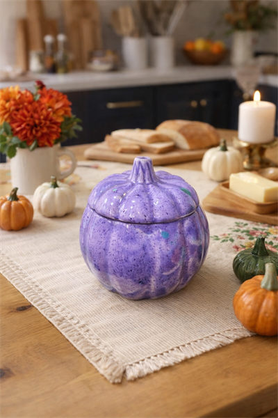 Mor Kapaklı Bal Kabağı Seramik Sunum Kabı