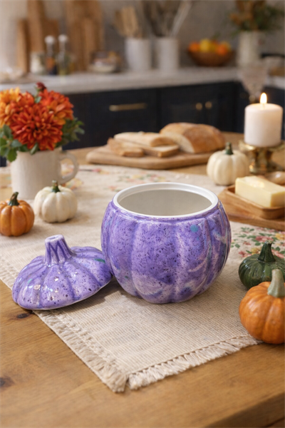 Mor Kapaklı Bal Kabağı Seramik Sunum Kabı