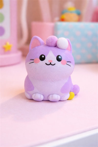 Mor Oturan Squishy Kedi