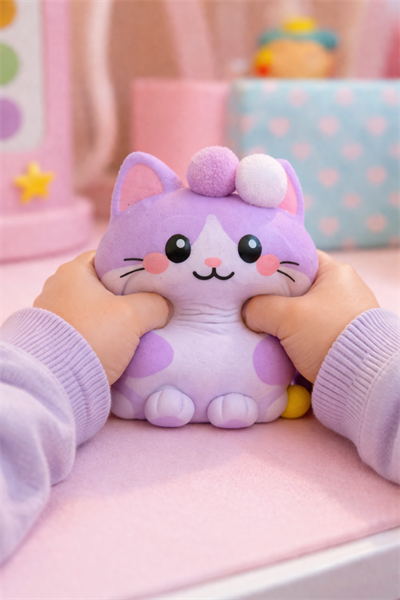 Mor Oturan Squishy Kedi