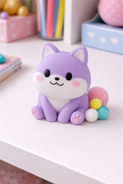 Mor Oturan Squishy Köpek