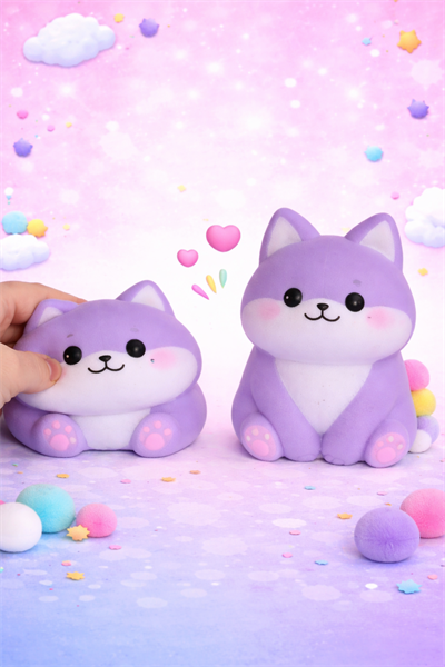 Mor Oturan Squishy Köpek