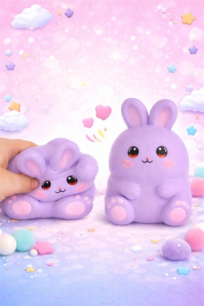 Mor Oturan Squishy Tavşan