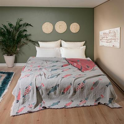 Müslin Balık Desenli Çift Kişilik Yatak Örtüsü/Pike