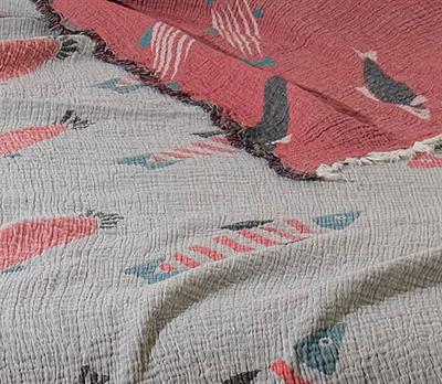 Müslin Balık Desenli Çift Kişilik Yatak Örtüsü/Pike