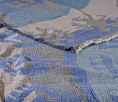 Müslin Desenli Pamuklu Çift Kişilik Yatak Örtüsü/Pike- Mavi